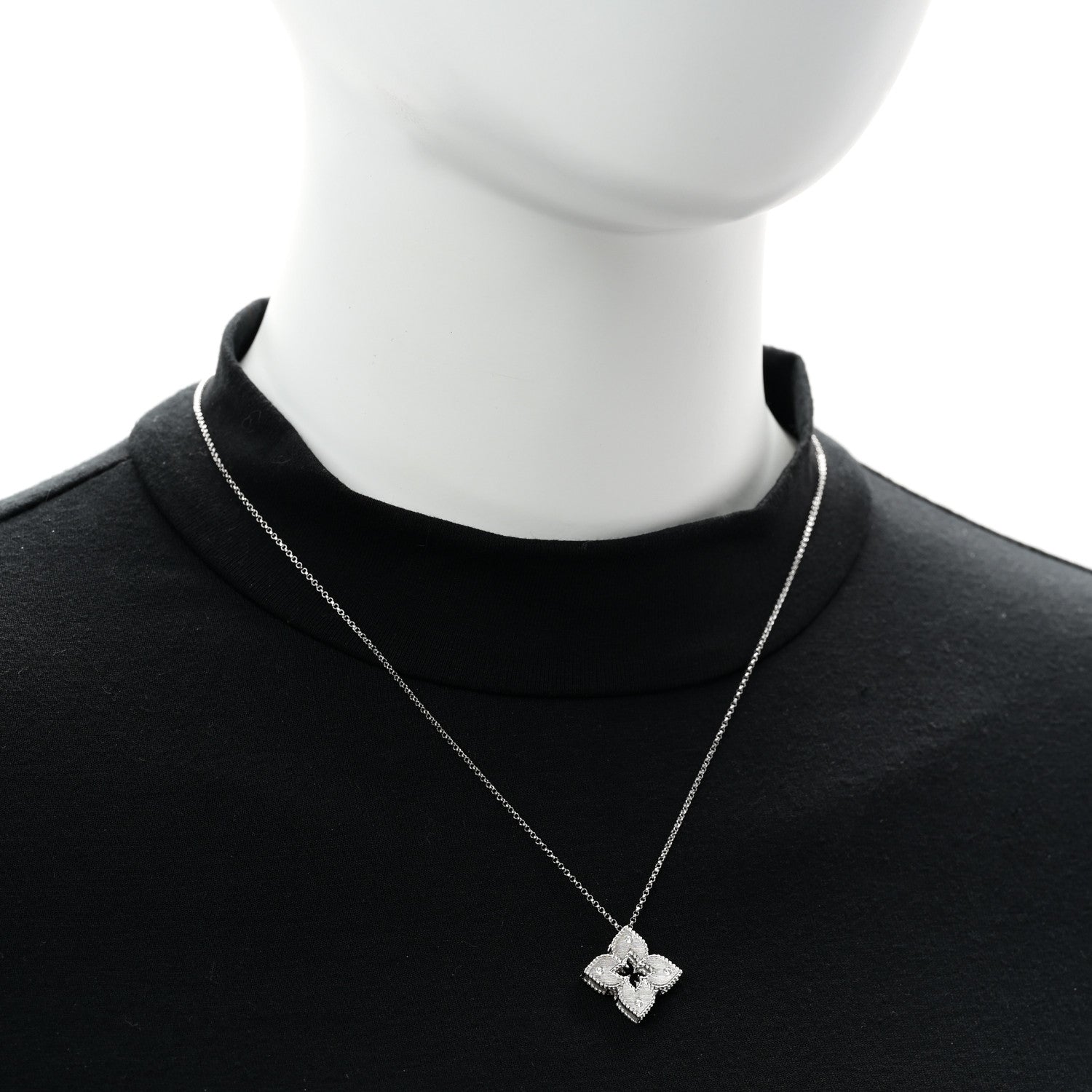 Roberto Coin 18K White Gold Diamond Petite Venetian Princess Flower Pendant Necklace 2 of 8