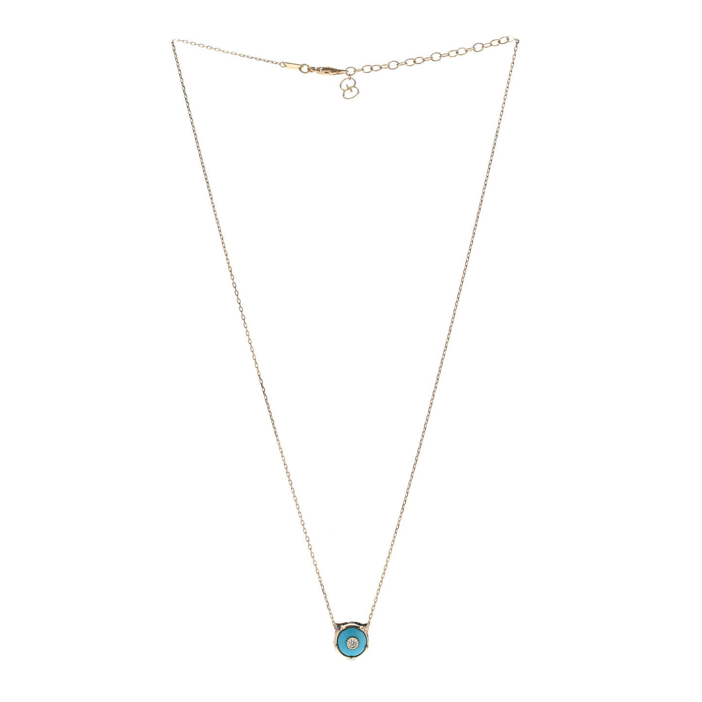 18K Yellow Gold Diamond Turquoise Le Marche Des Merveilles Feline Pendant Necklace