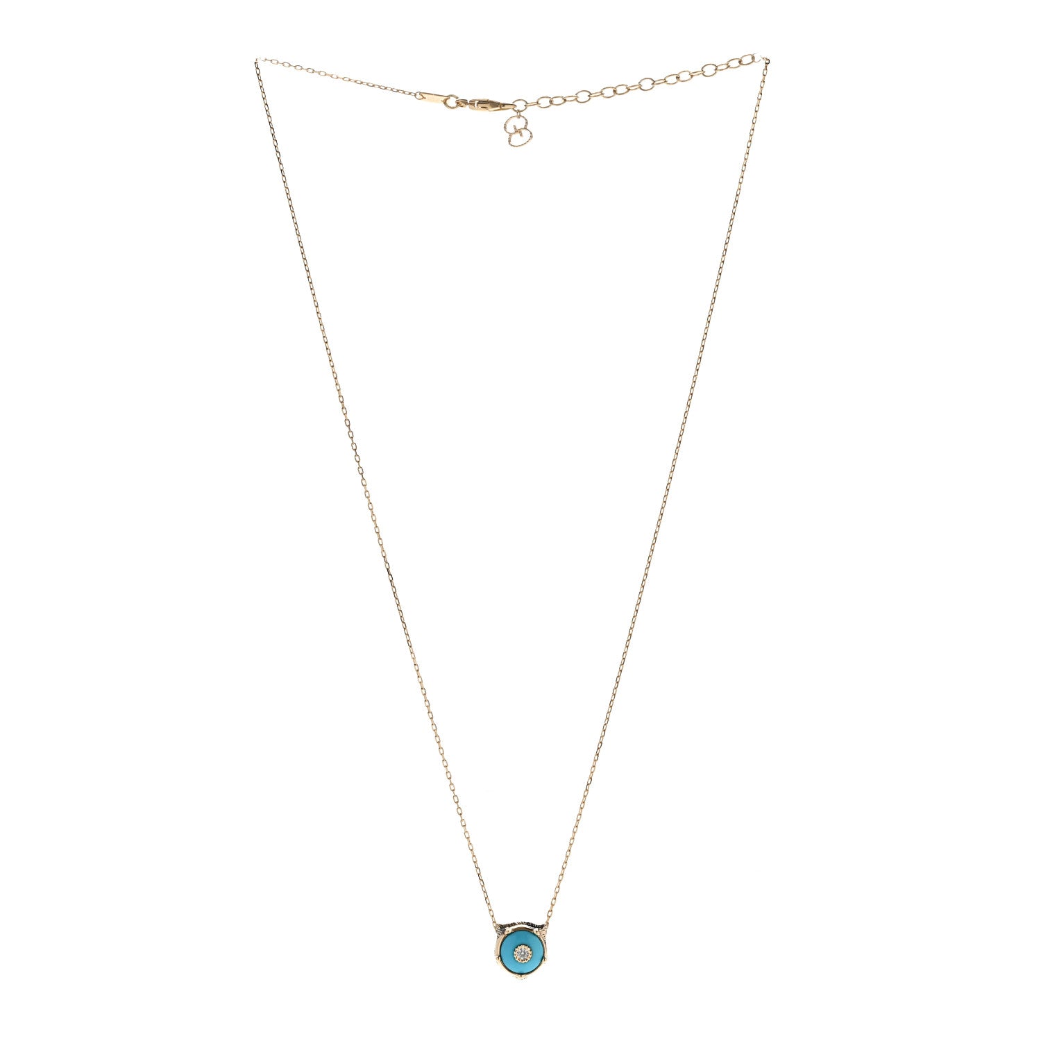 Gucci 18K Yellow Gold Diamond Turquoise Le Marche Des Merveilles Feline Pendant Necklace 3 of 6