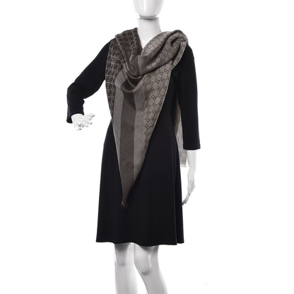 Gucci Wool Silk Monogram GGWeb Fringe Shawl Pearl Medium Grey 2 of 3