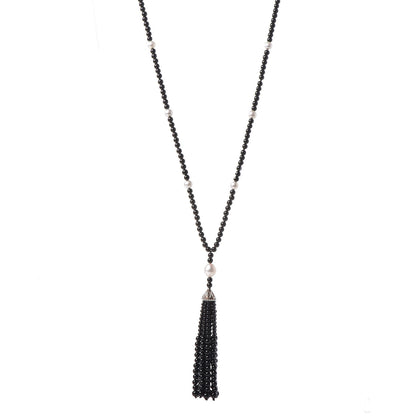 Tiffany Sterling Silver Black Onyx Freshwater Pearl Ziegfeld Tassel Necklace 1 of 5