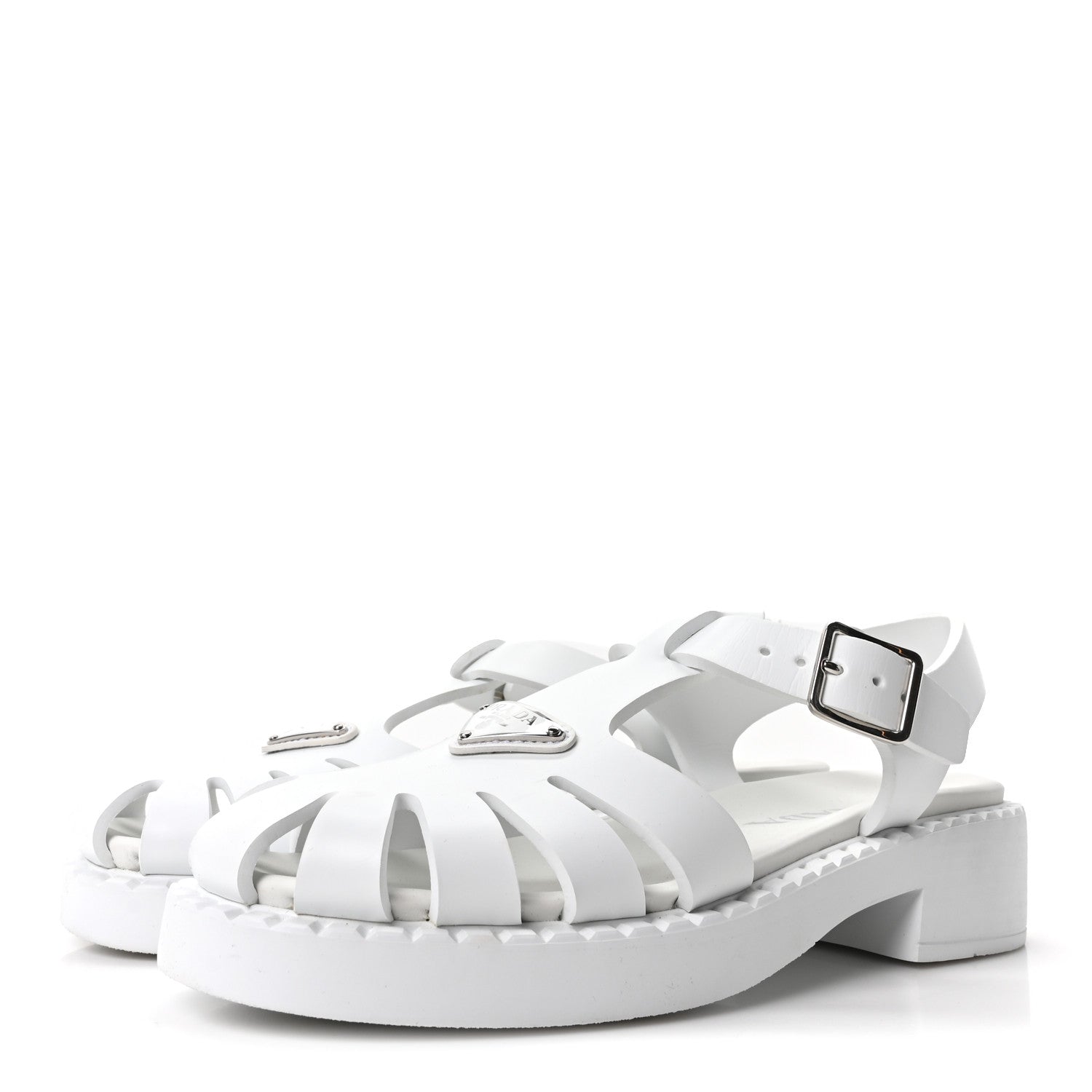 Prada Foam Rubber Metal Triangle Logo 50mm Cage Sandals 39 White 4 of 9
