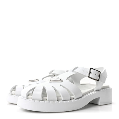 Prada Foam Rubber Metal Triangle Logo 50mm Cage Sandals 39 White 4 of 9
