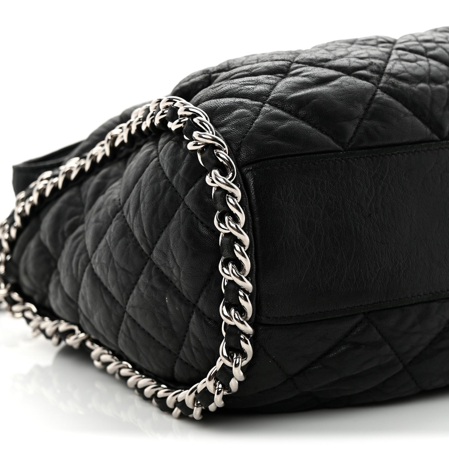 Washed Lambskin Chain Around Hobo Black
