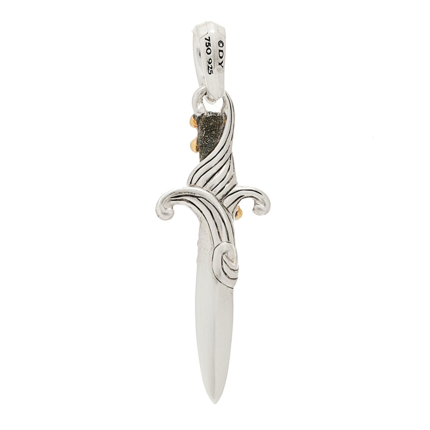 Sterling Silver 18K Yellow Gold Diamond Waves Dagger Amulet Pendant