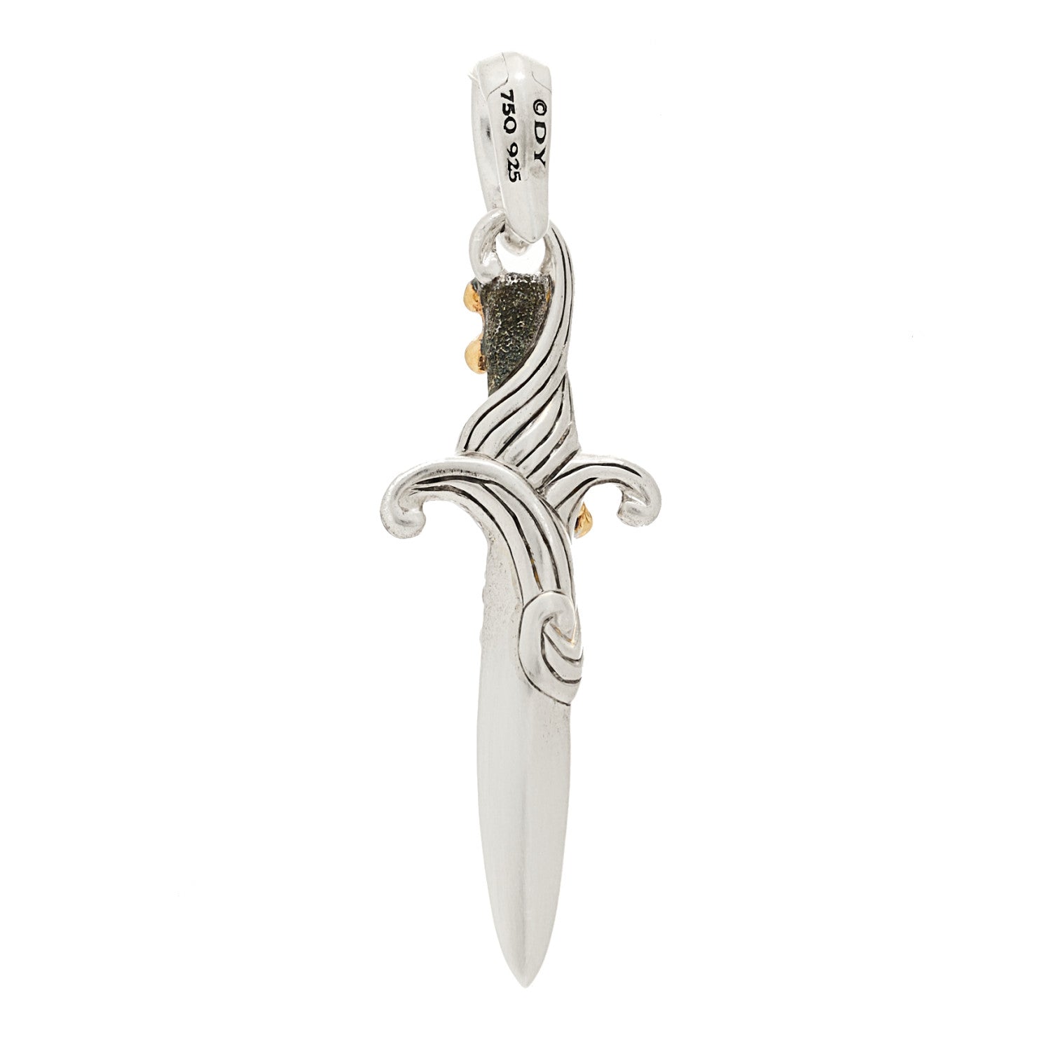 David Yurman Sterling Silver 18K Yellow Gold Diamond Waves Dagger Amulet Pendant 4 of 5