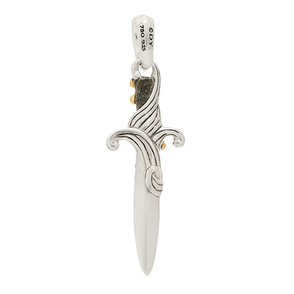 David Yurman Sterling Silver 18K Yellow Gold Diamond Waves Dagger Amulet Pendant 4 of 5