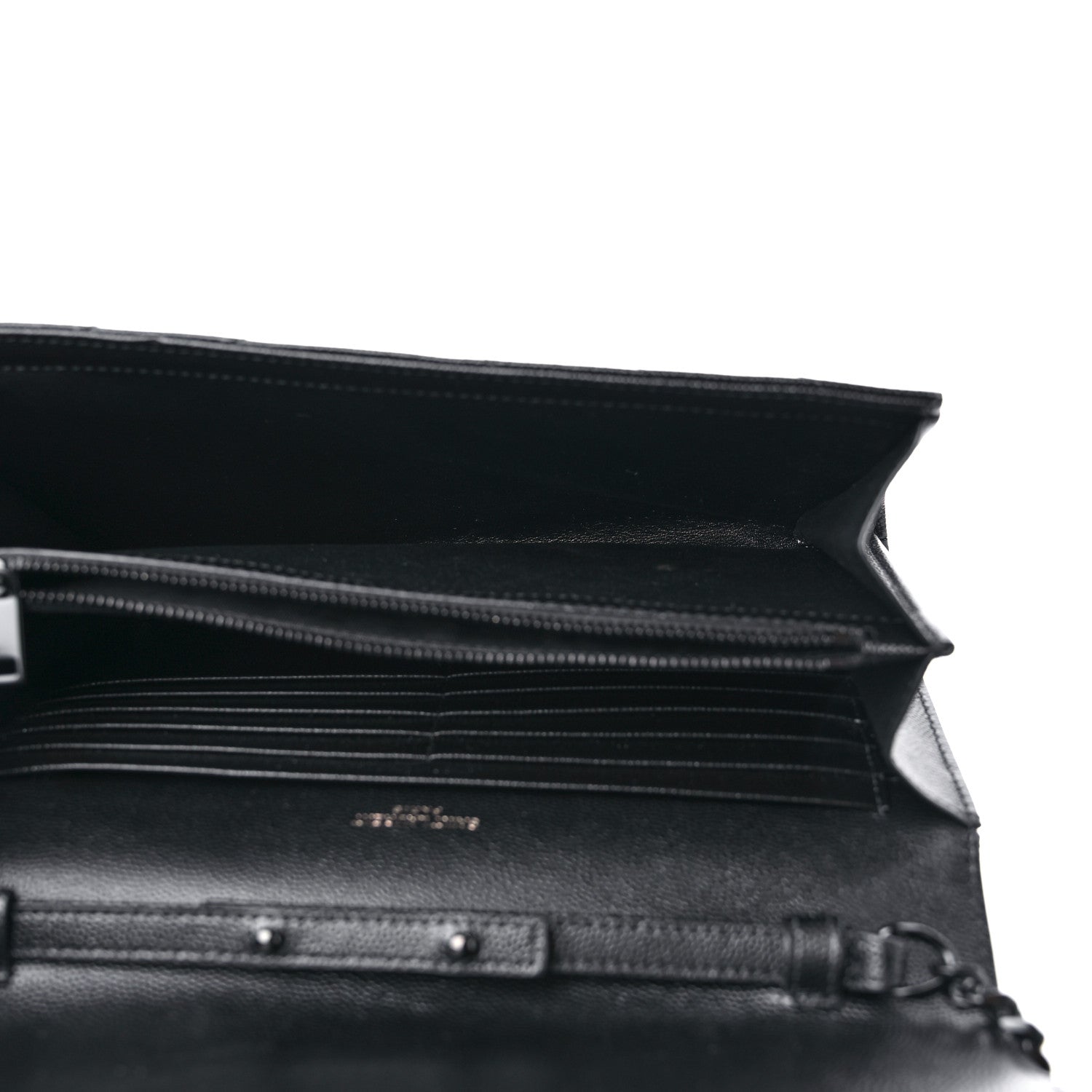 Saint Laurent Grain De Poudre Matelasse Chevron Monogram Monochrome Chain Wallet Black 5 of 9