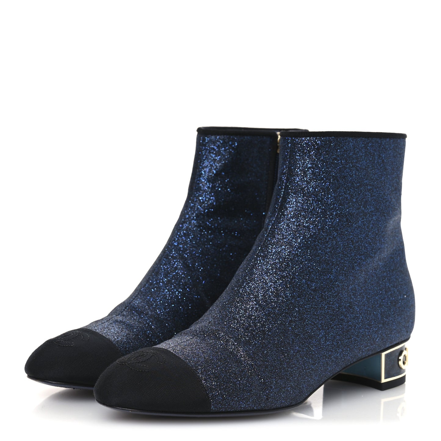 Sequin Grosgrain Cap Toe Logo Short Boots 37 Navy Black