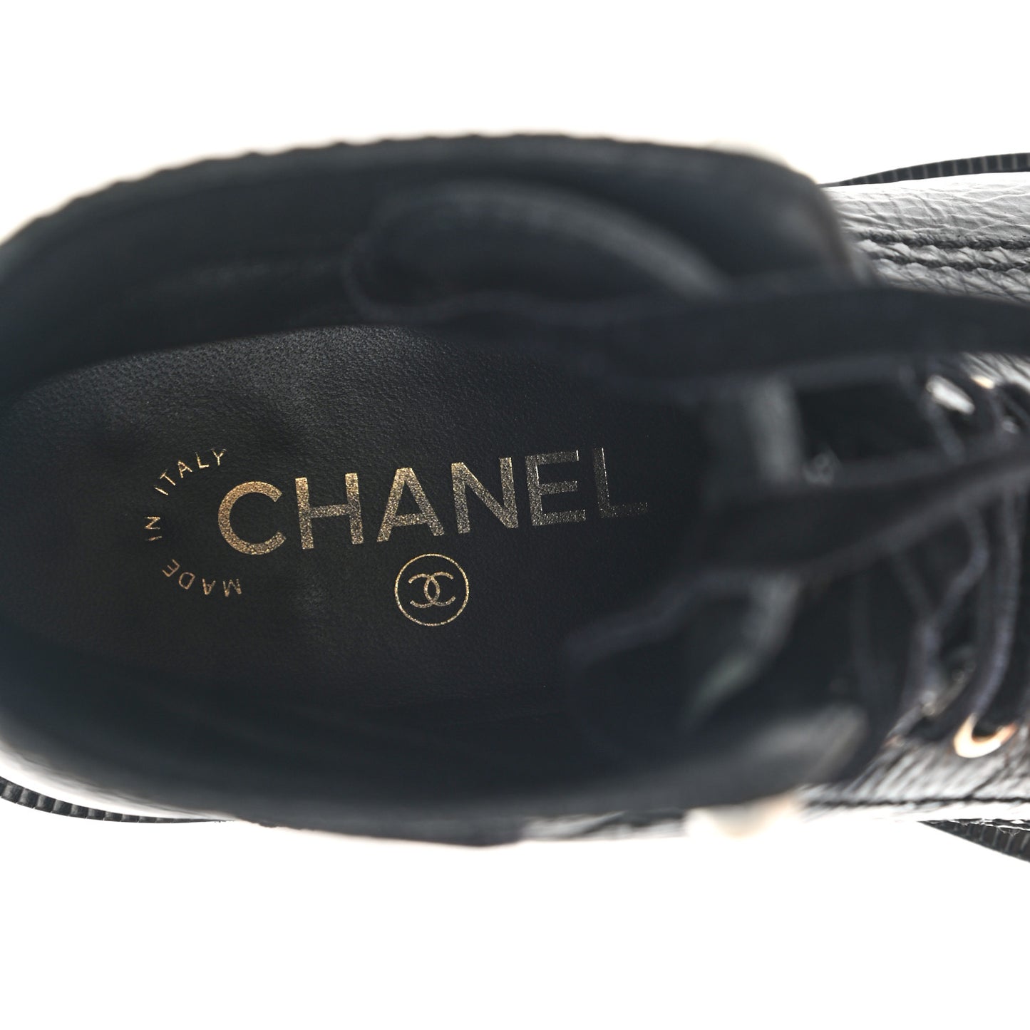 Shiny Calfskin Velvet Pearl Combat Short Boots 39 Black