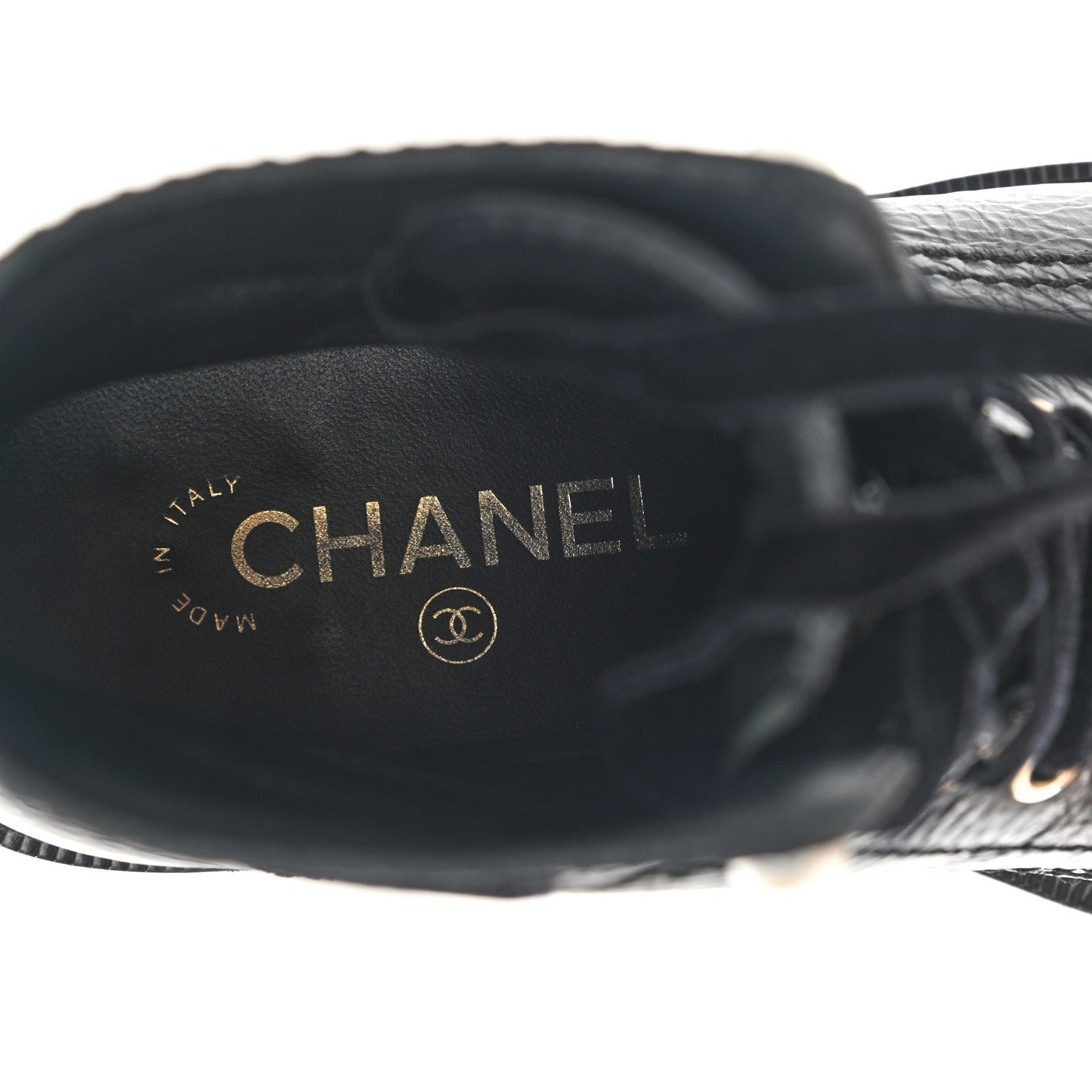 Chanel Shiny Calfskin Velvet Pearl Combat Short Boots 39 Black 7 of 10