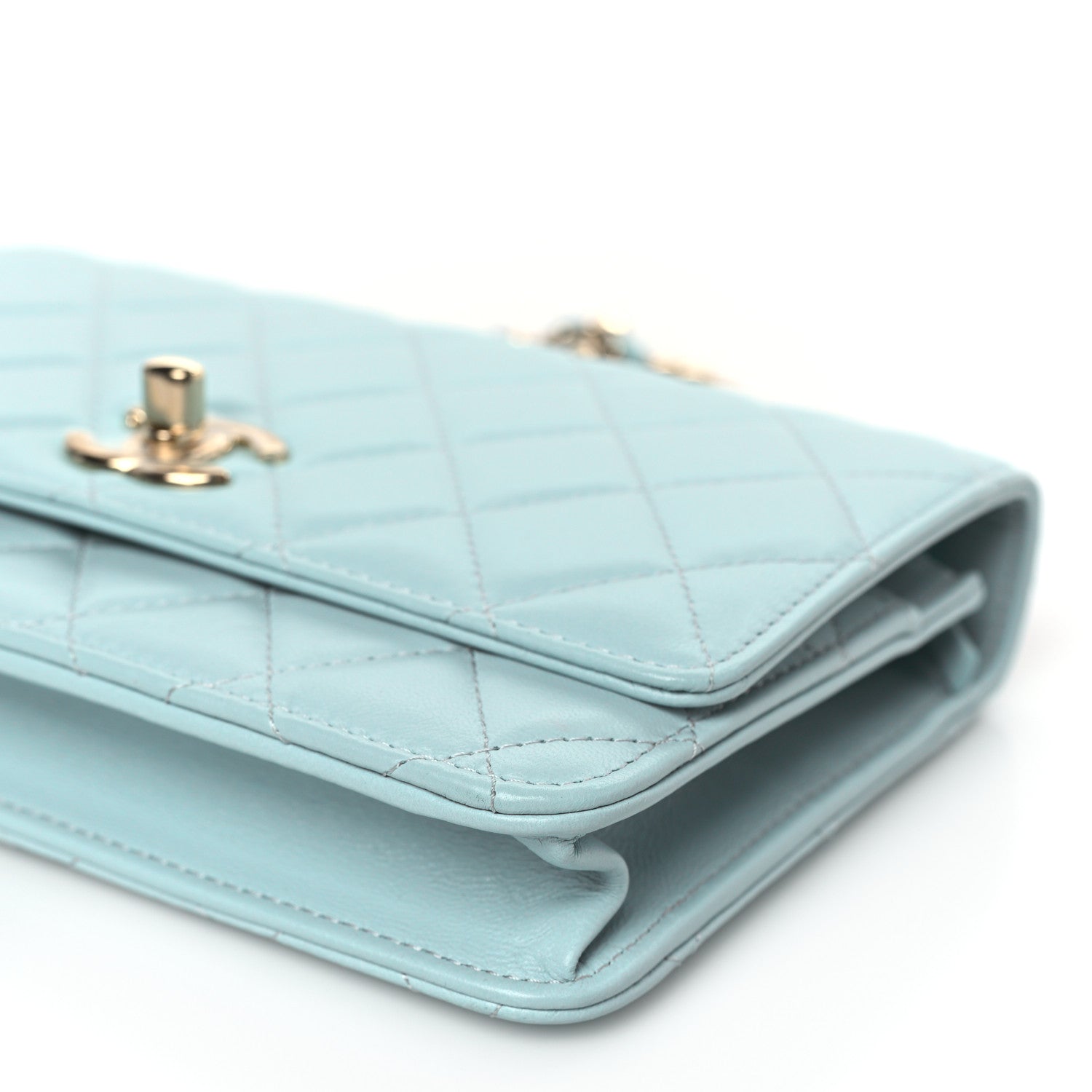Chanel Lambskin Quilted Trendy CC Wallet On Chain WOC Light Blue 10 of 11