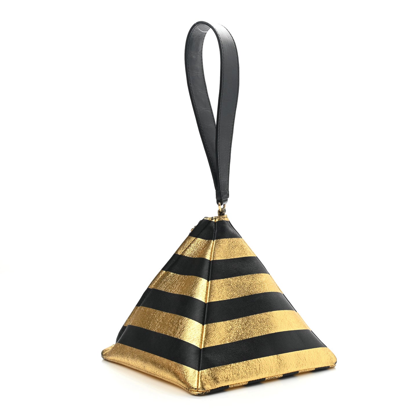 Metallic Lambskin CC Kheops Pyramid Bag Gold Black