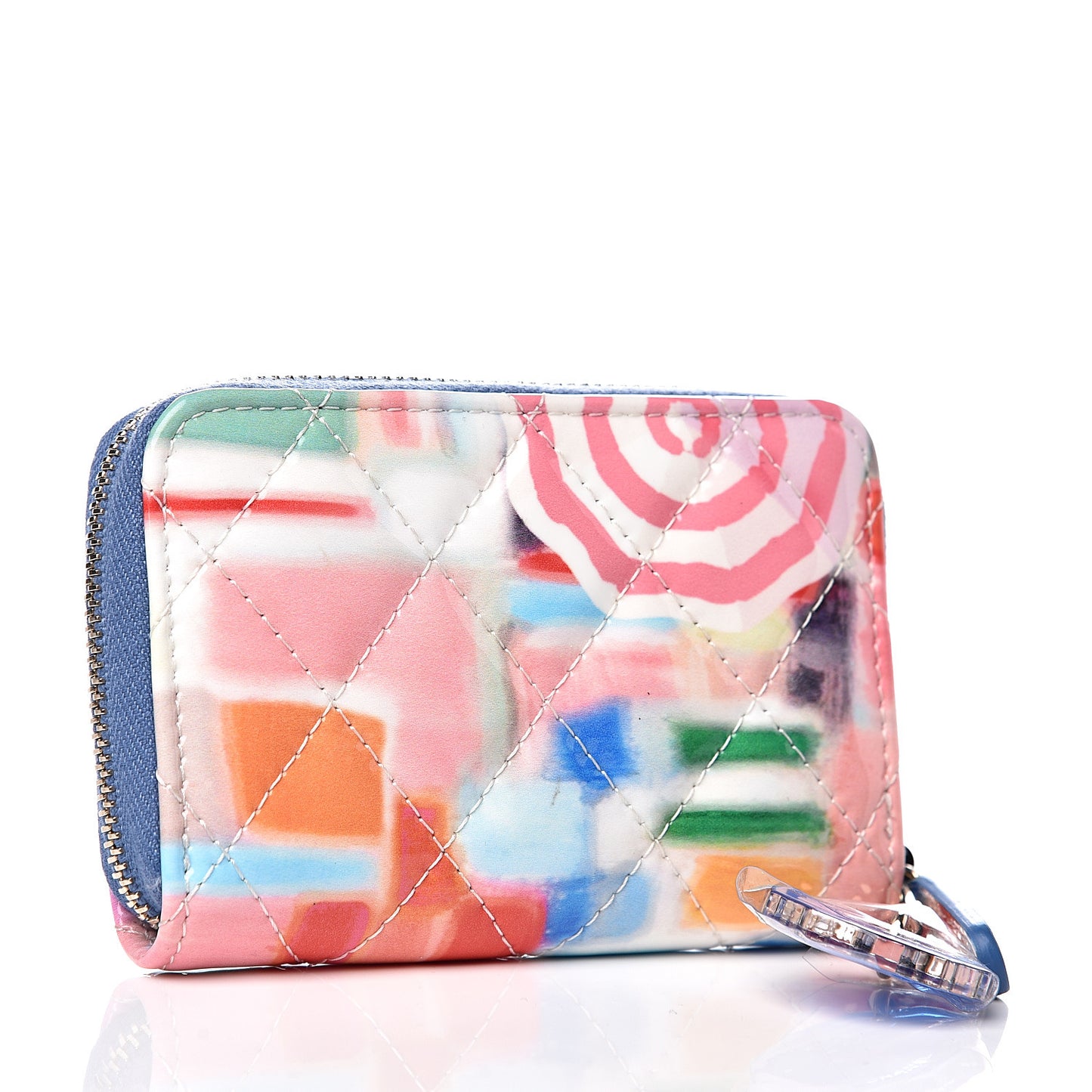 Patent Calfskin Printed Quilted Zip Coin Purse Multicolor