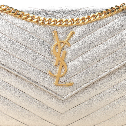 Saint Laurent Metallic Grain De Poudre Matelasse Chevron Monogram Chain Wallet Gold 8 of 15