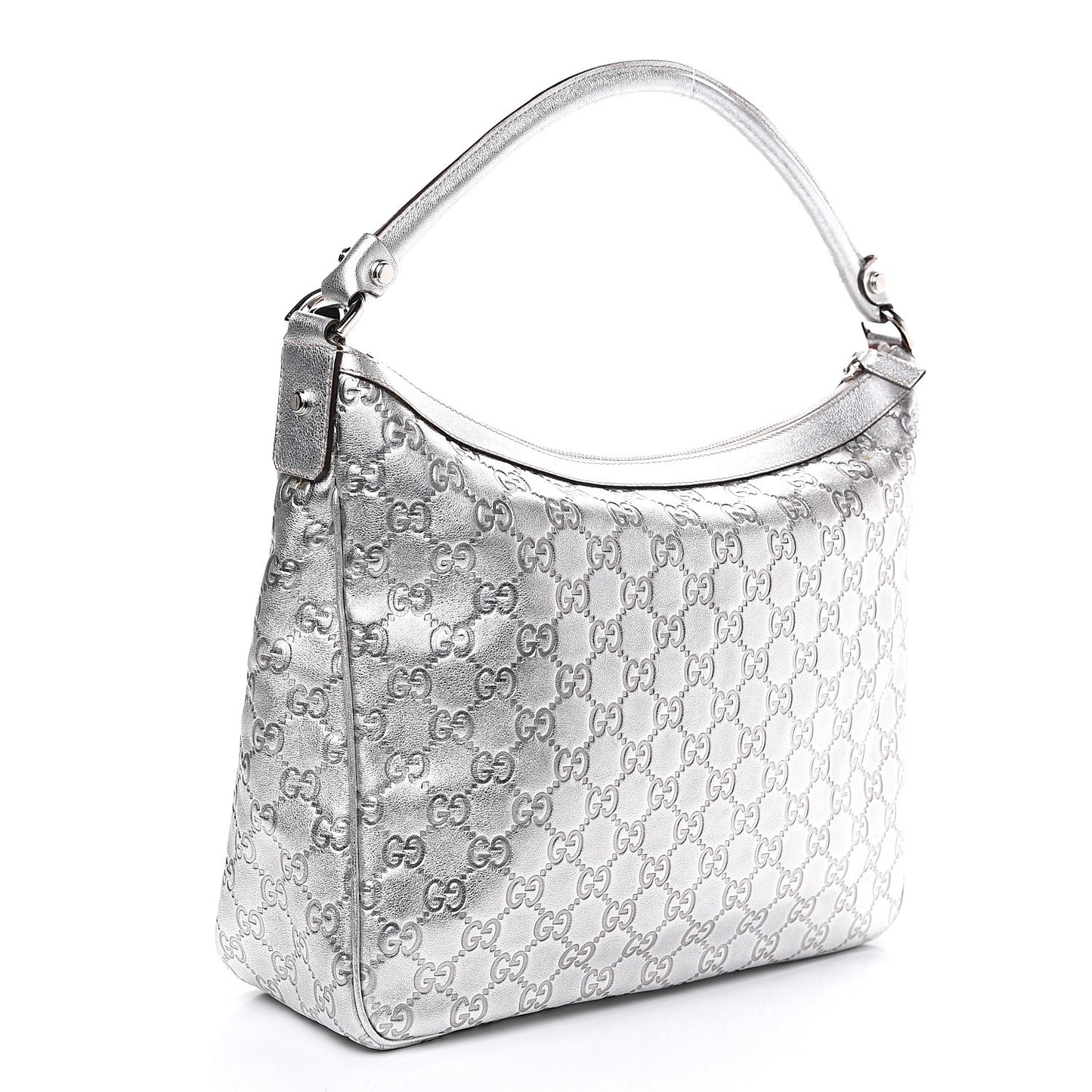 Metallic Guccissima Pocket Hobo Silver