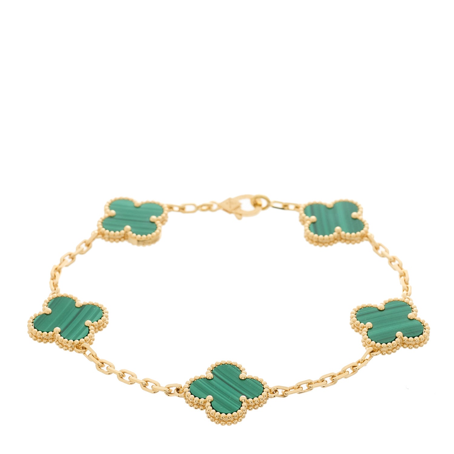 Van Cleef & Arpels 18K Yellow Gold Malachite 5 Motifs Vintage Alhambra Bracelet 1 of 5
