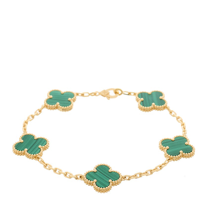 Van Cleef & Arpels 18K Yellow Gold Malachite 5 Motifs Vintage Alhambra Bracelet 1 of 5