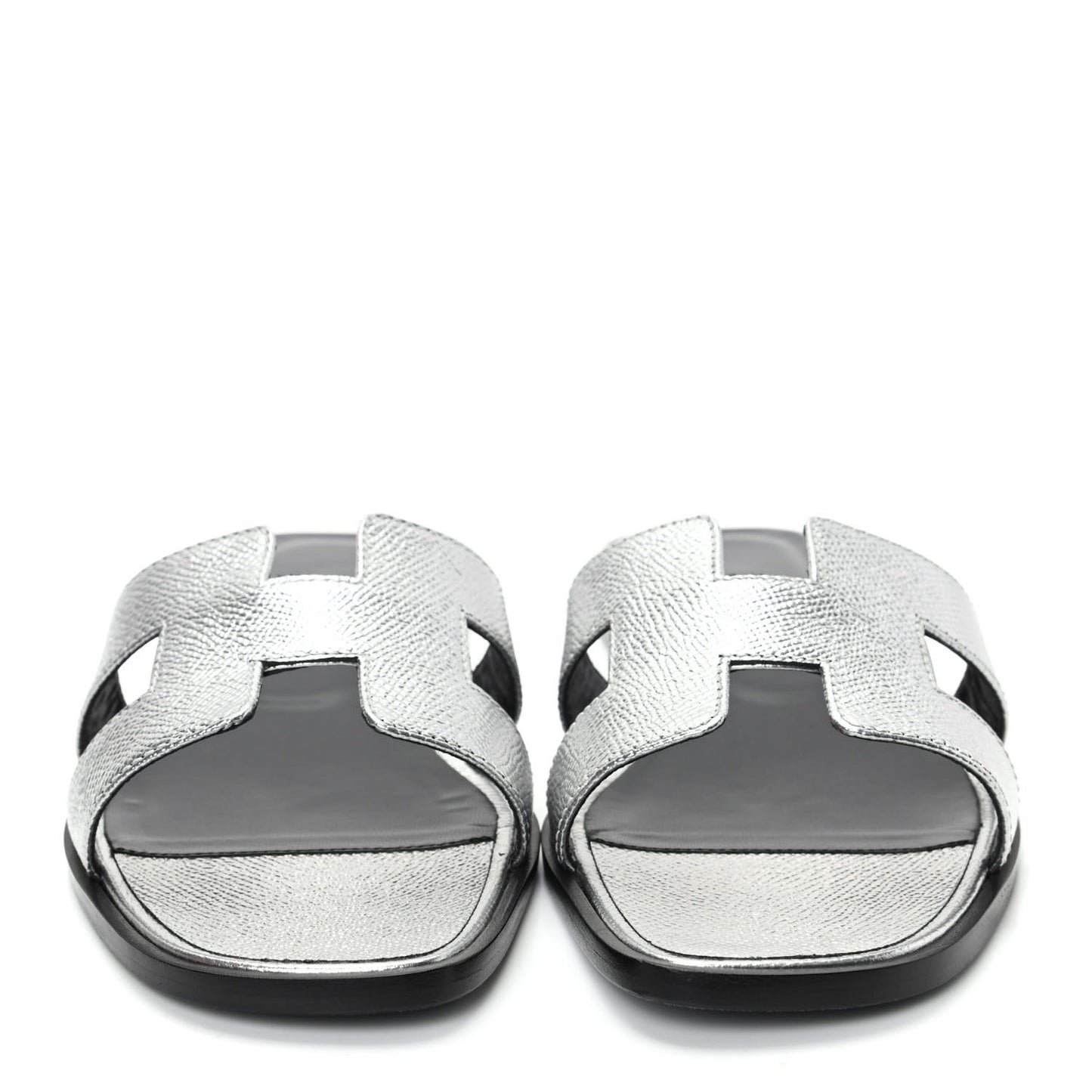 Metallic Epsom Oran Sandals 37 Gris Argente