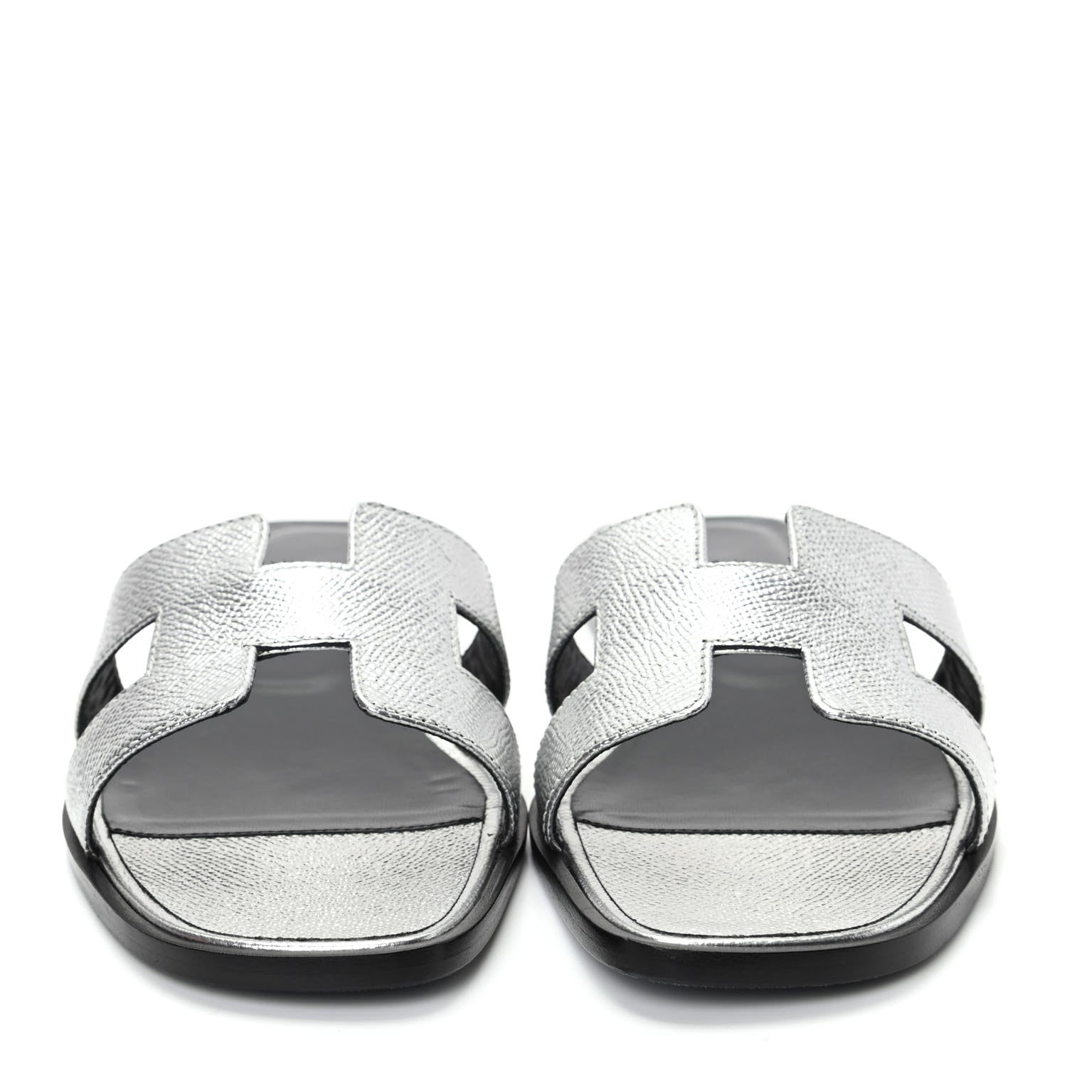 Hermes Metallic Epsom Oran Sandals 37 Gris Argente 2 of 10