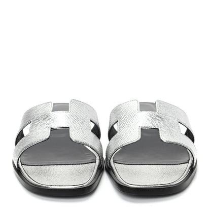 Hermes Metallic Epsom Oran Sandals 37 Gris Argente 2 of 10
