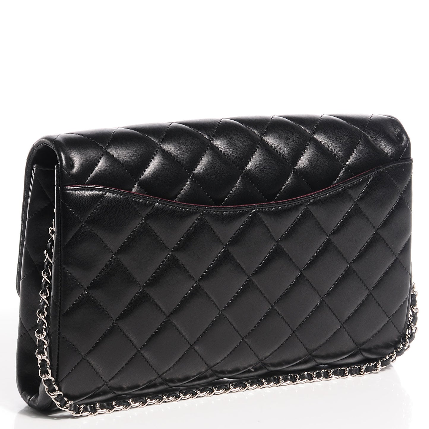 Lambskin Quilted Clutch With Chain Flap Black