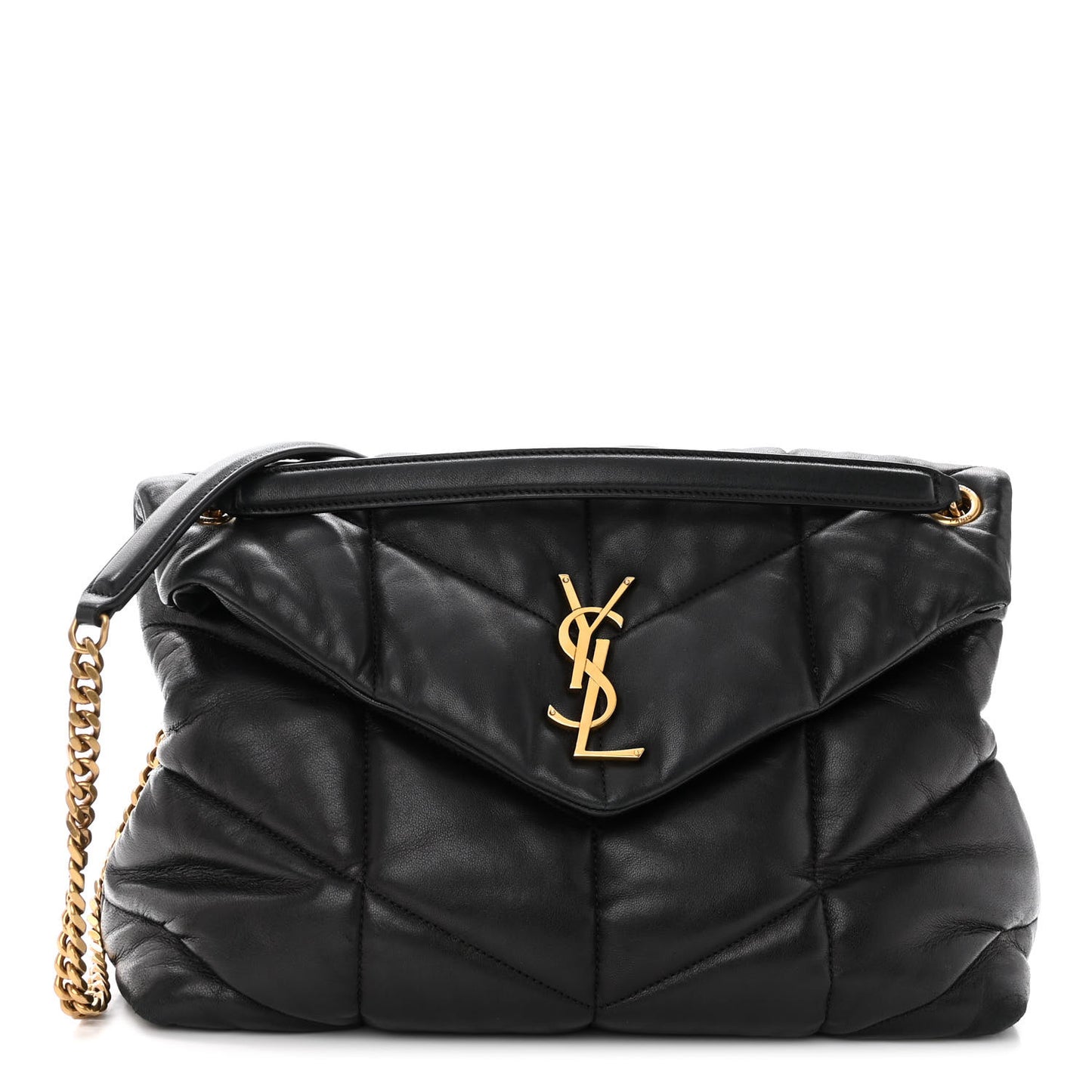 Lambskin Quilted Medium Loulou Puffer Monogram Chain Satchel Black