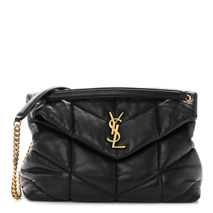 Saint Laurent Lambskin Quilted Medium Loulou Puffer Monogram Chain Satchel Black 1 of 10