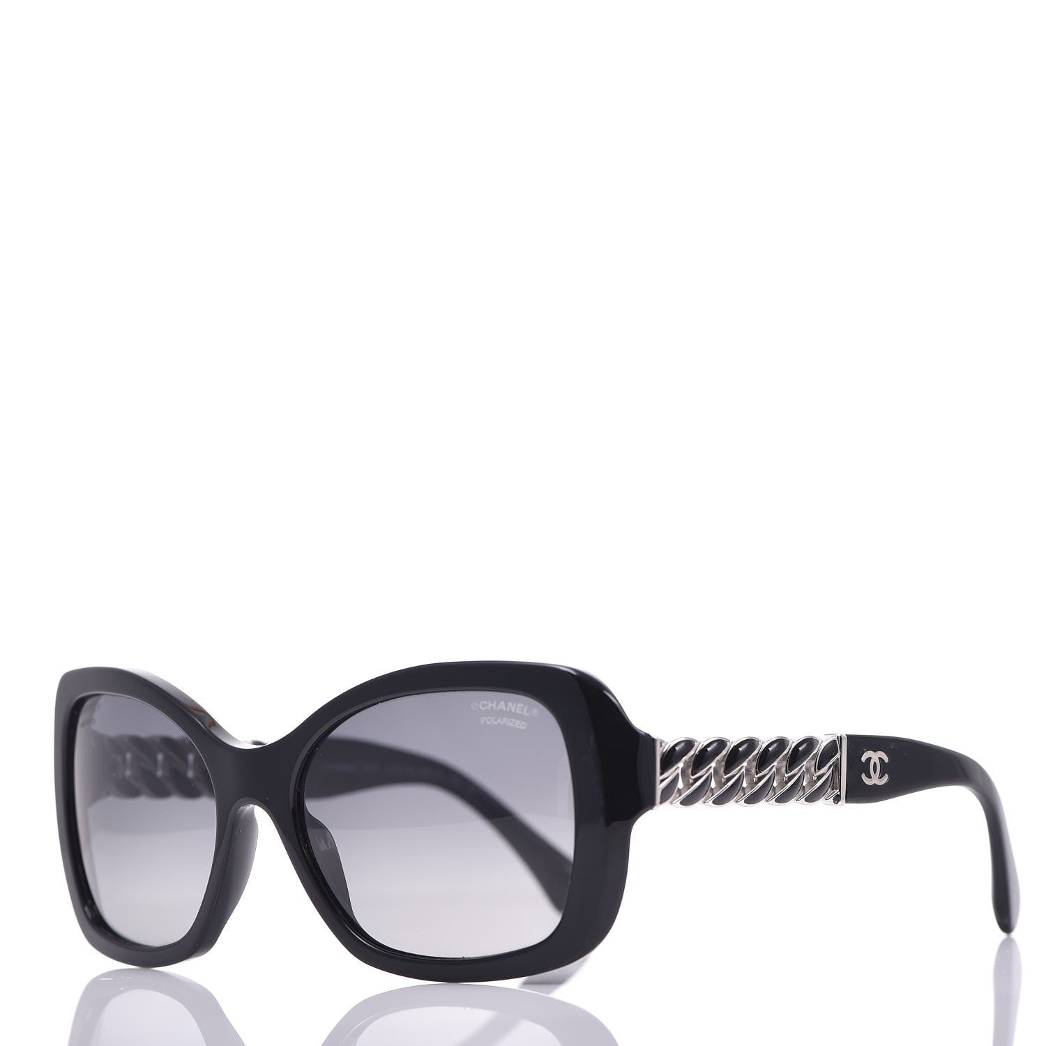 Chanel Acetate Metal Polarized Chain Square Sunglasses 5305 Black 1 of 8