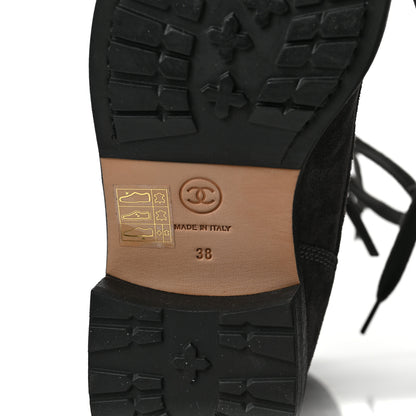 Chanel Suede Quilted CC Lace Up Combat Boots 38 Grey 6 of 6