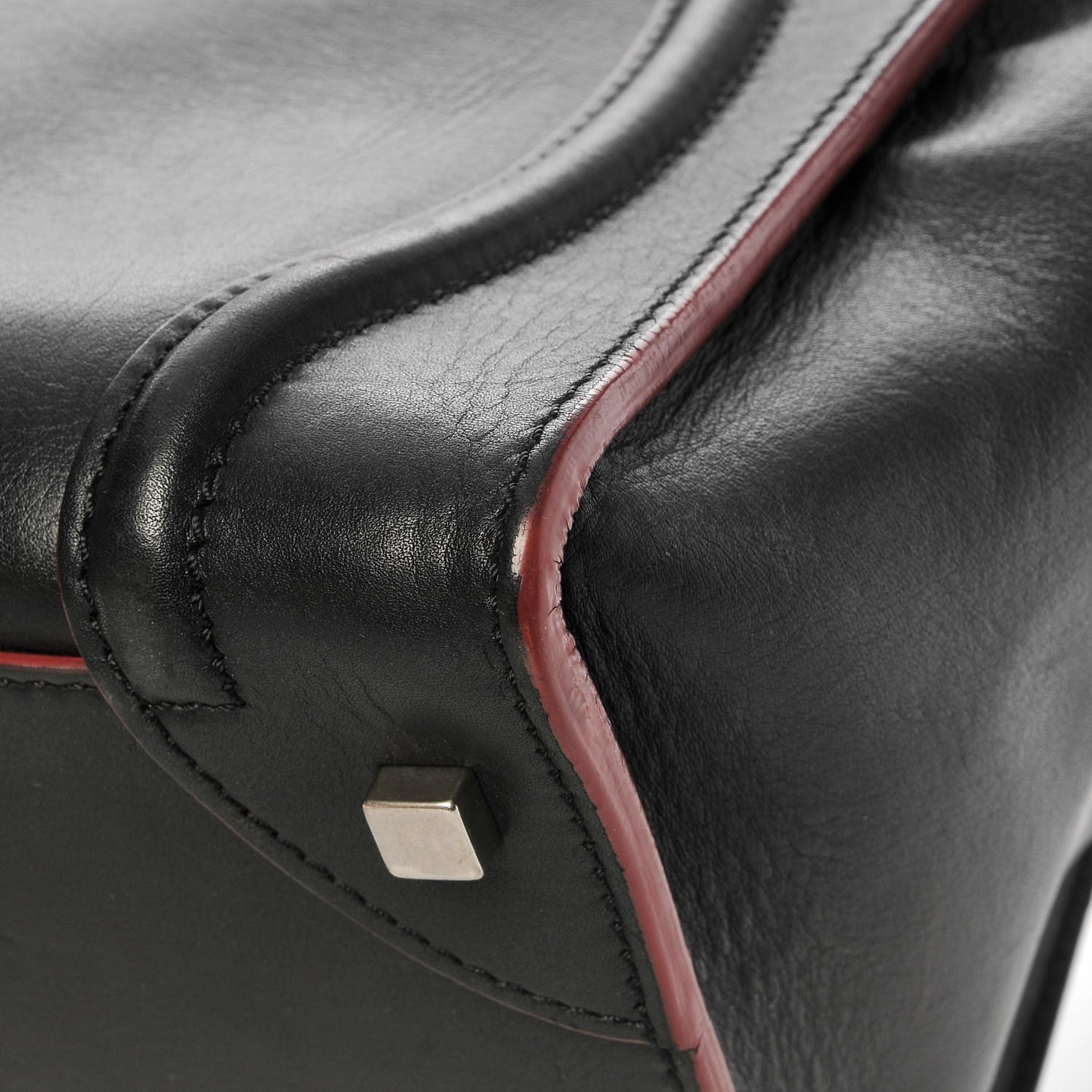 Smooth Calfskin Mini Luggage Black Pink Trim