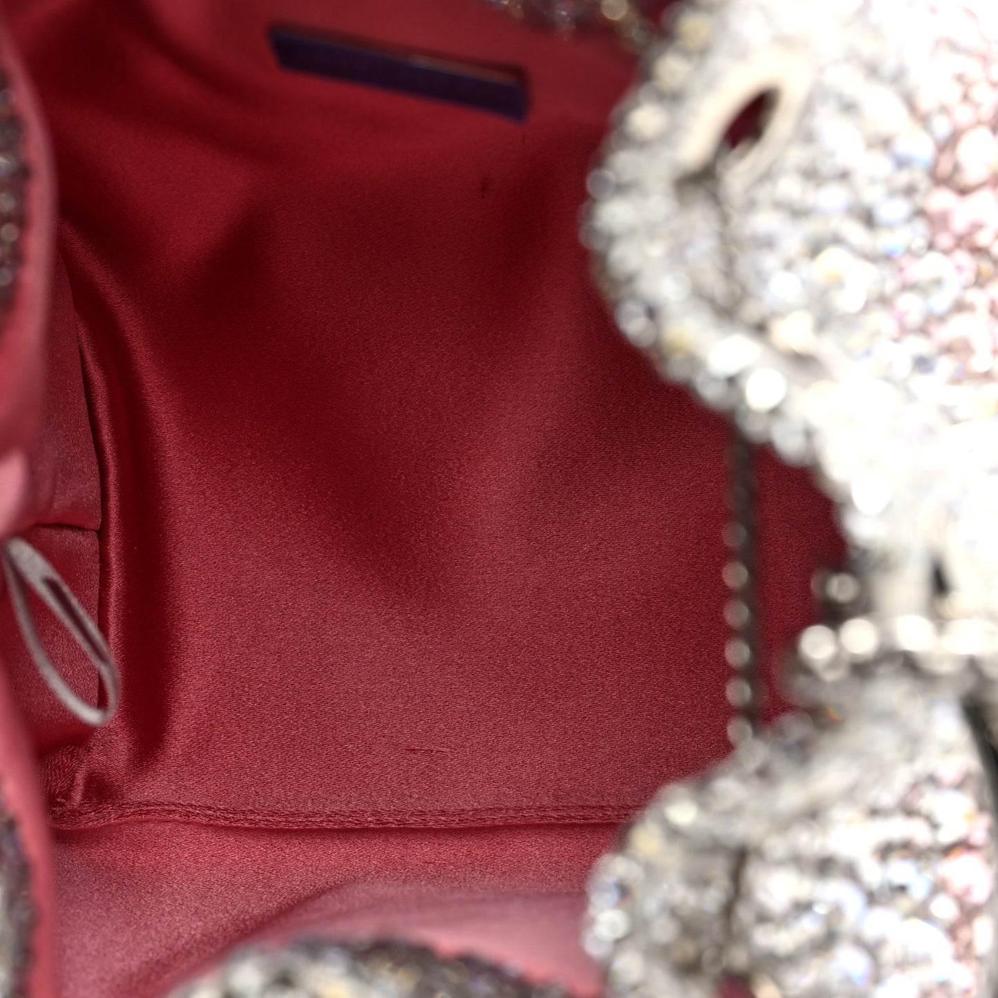 Satin Hotfix Crystal Embellished Bon Bon Bucket Bag Candy Pink Silver