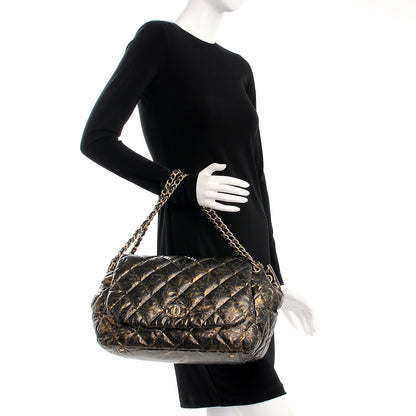 Chanel Nylon Printed Quilted Accordion Flap Black Gold 2 of 11