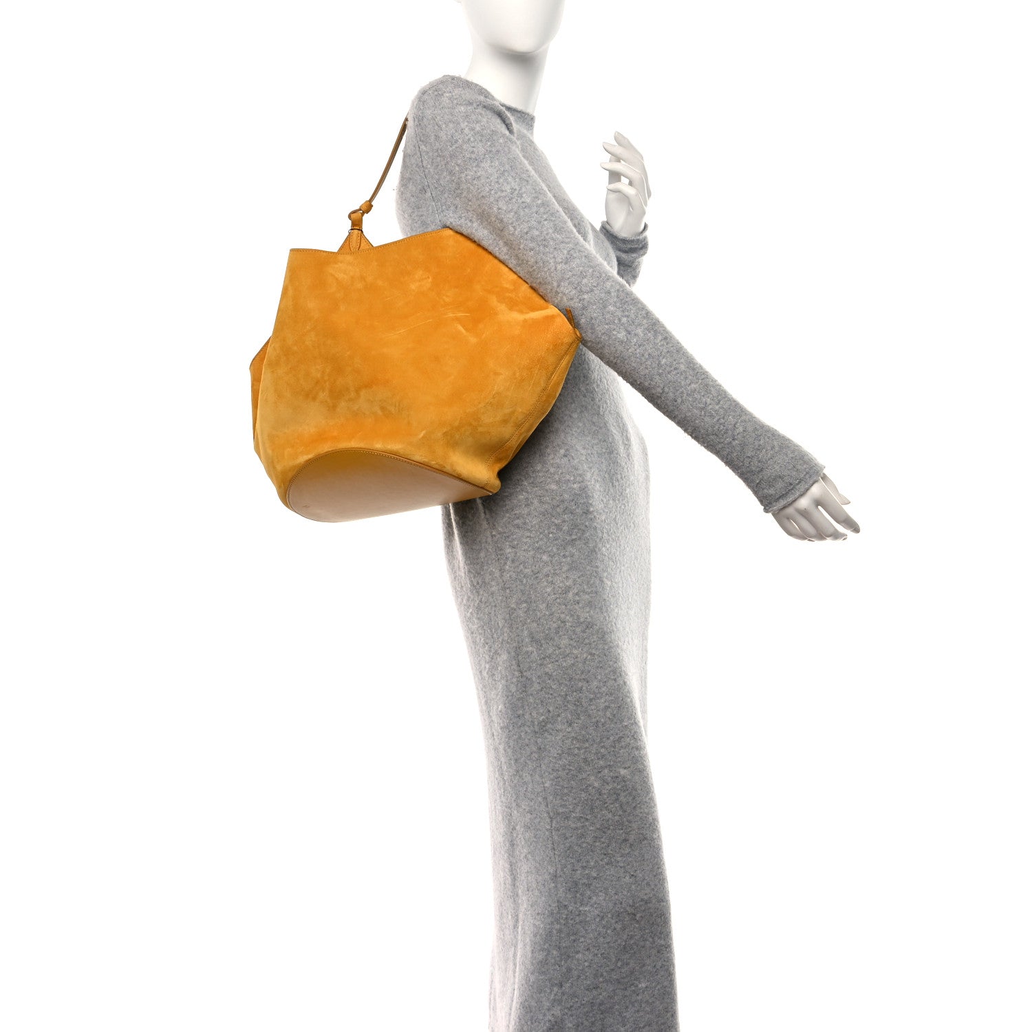 Khaite Suede Calfskin Medium Lotus Tote Mustard 2 of 9