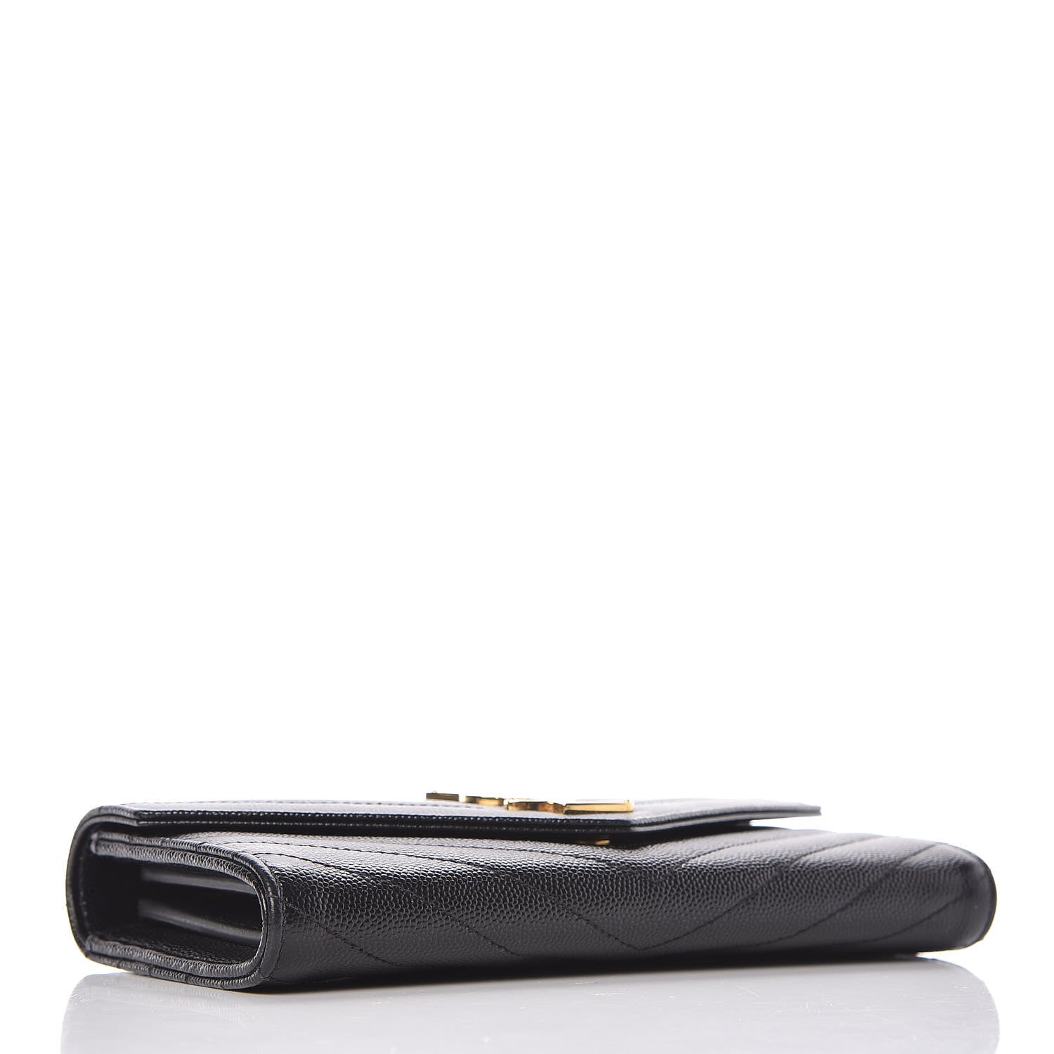 Saint Laurent Grain De Poudre Matelasse Chevron Monogram Flap Wallet Black 4 of 9
