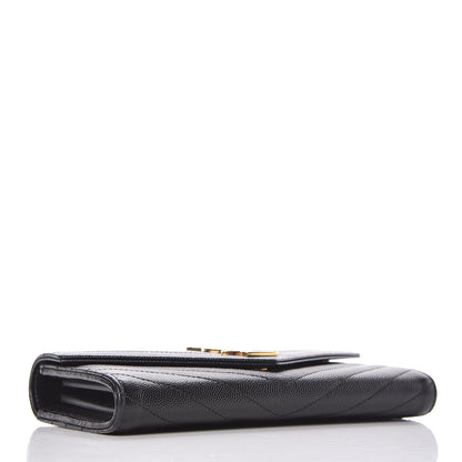 Saint Laurent Grain De Poudre Matelasse Chevron Monogram Flap Wallet Black 4 of 9