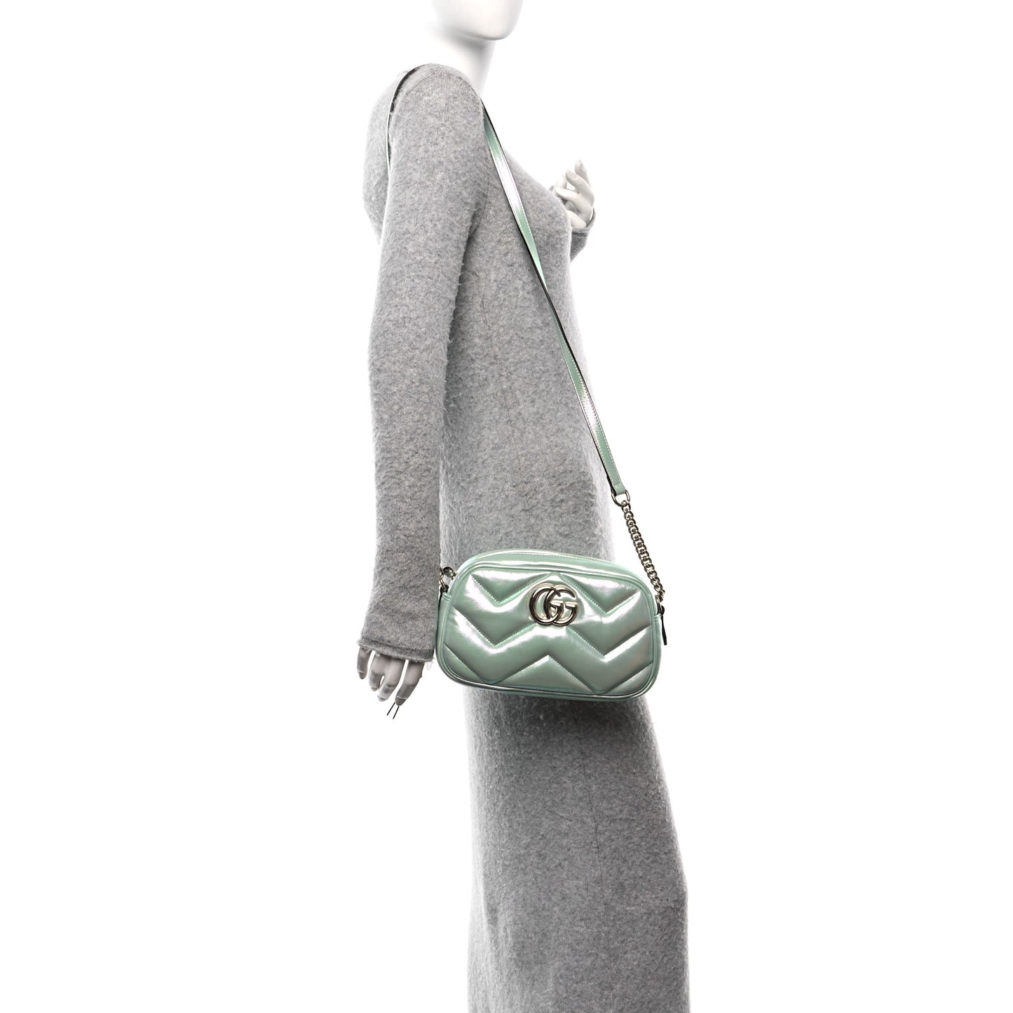 Iridescent Nappa Chevron Matelasse Small GG Marmont Chain Shoulder Bag Iridescent Salvy Green