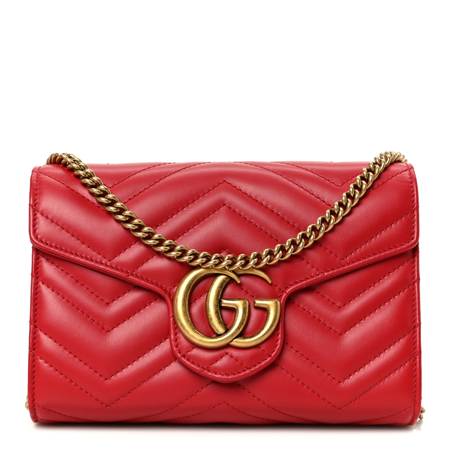 Calfskin Matelasse GG Marmont Chain Wallet Cuir Hibiscus Red