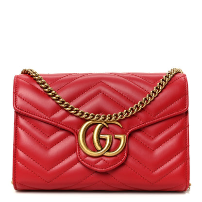 Gucci Calfskin Matelasse GG Marmont Chain Wallet Cuir Hibiscus Red 1 of 11