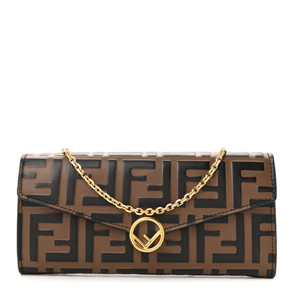 Fendi Vitello Soft F is Fendi Bi-Color FF 1974 Embossed Continental Envelope Wallet On Chain Maya Black 1 of 12