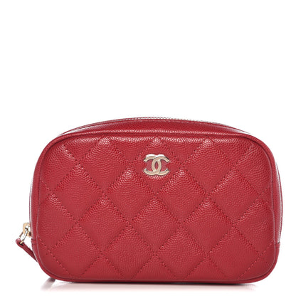 Chanel Caviar Quilted Small Curvy Pouch Cosmetic Case Dark Pink 1 of 8