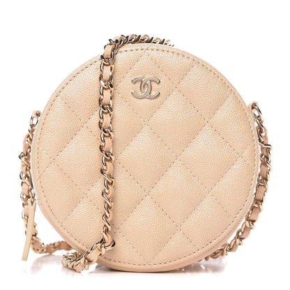 Chanel Iridescent Caviar Quilted Round Clutch With Chain Beige 1 of 8