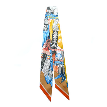 Hermes Silk La Danse Pacifique Twilly Jaune D'Or Kaki Orange 2 of 4