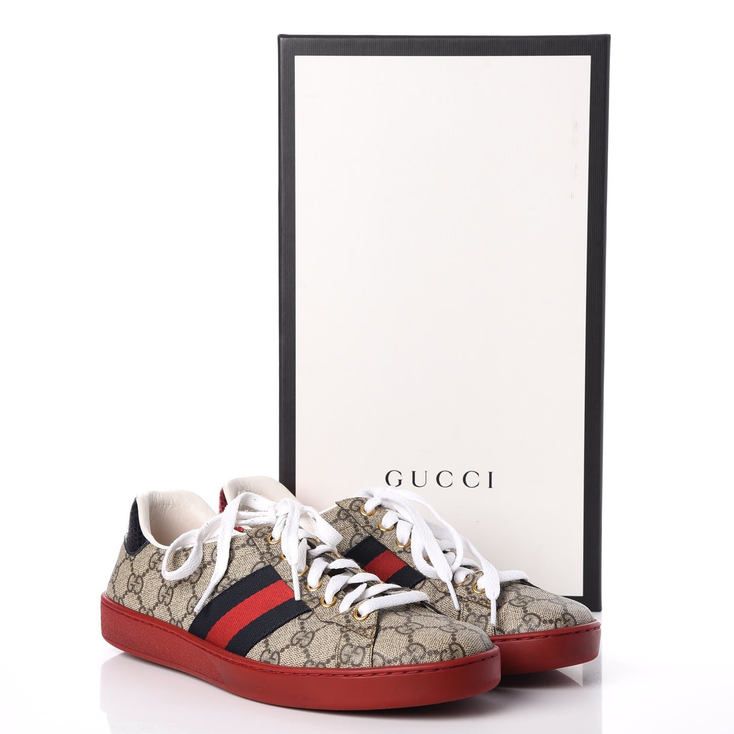 Gucci GG Supreme Monogram Ayers Web Mens New Ace Sneakers 8 Beige Red 14 of 14
