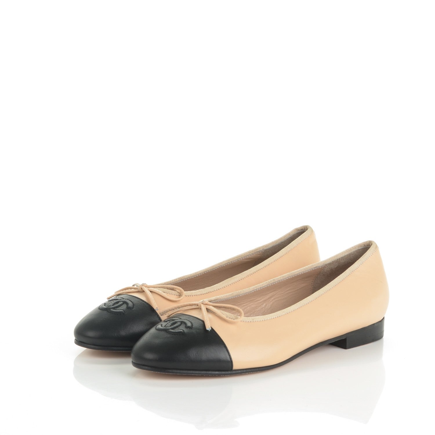 Chanel Lambskin Cap Toe Ballerina Flats 37 Beige Black 3 of 10