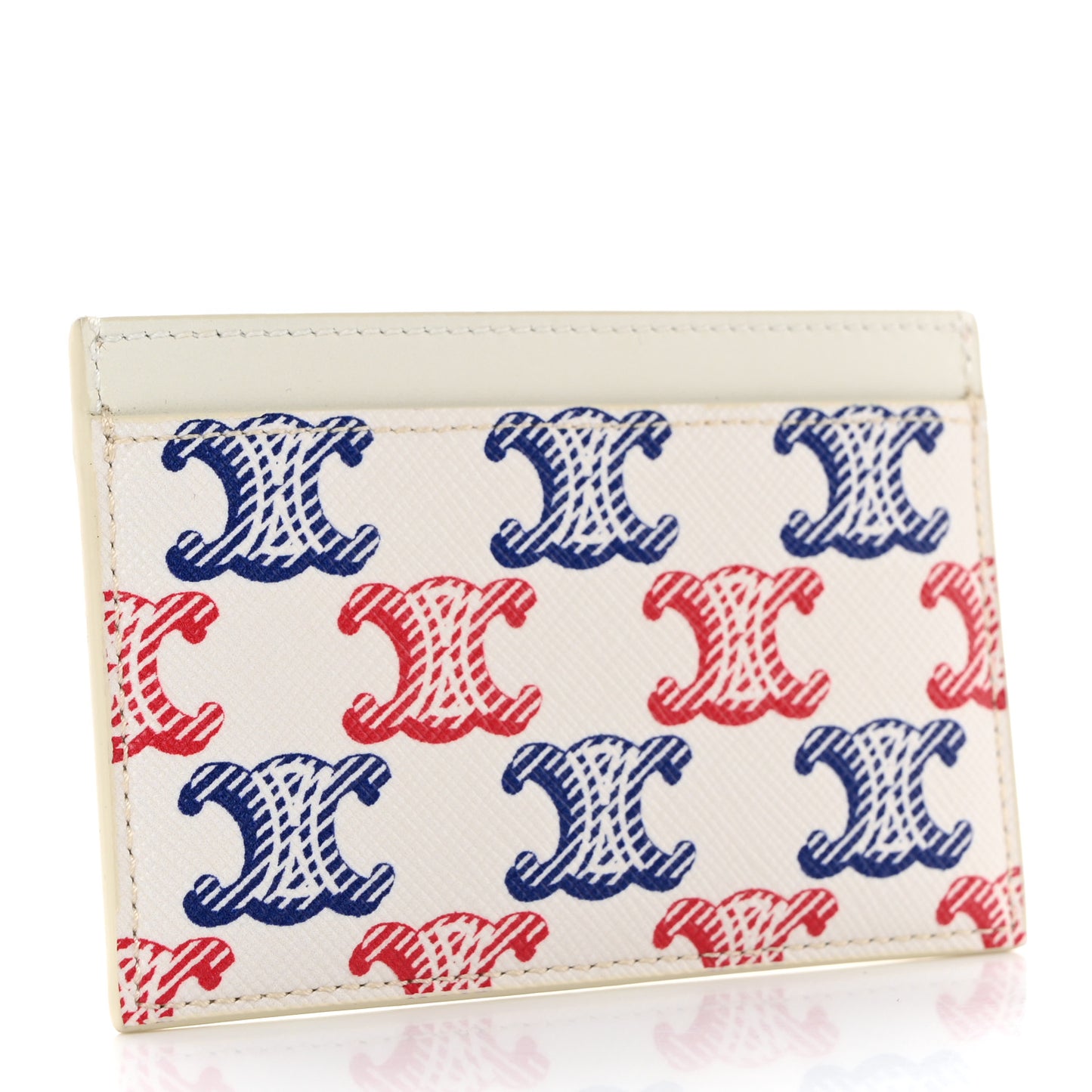 Triomphe Canvas Card Holder White Blue Red