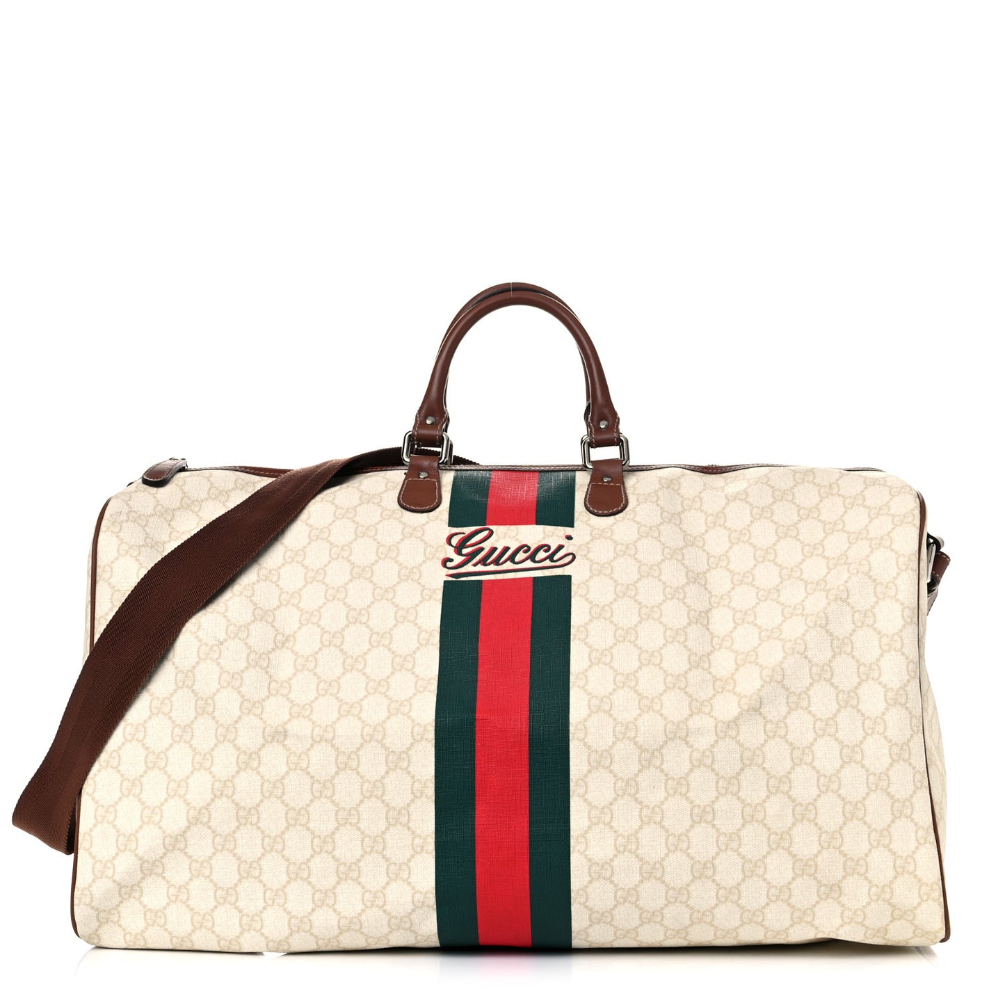 GG Plus Monogram Web Stripe Large Carry On Duffle Tan