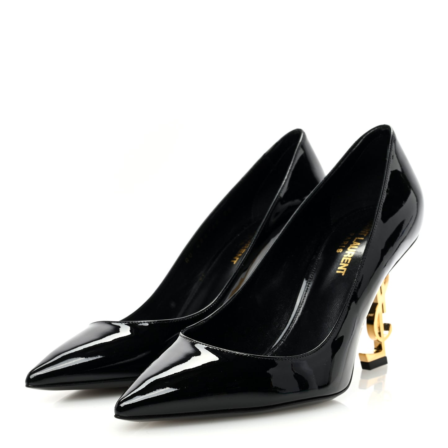 Patent Calfskin Opyum 85 Pumps 38 Black Gold