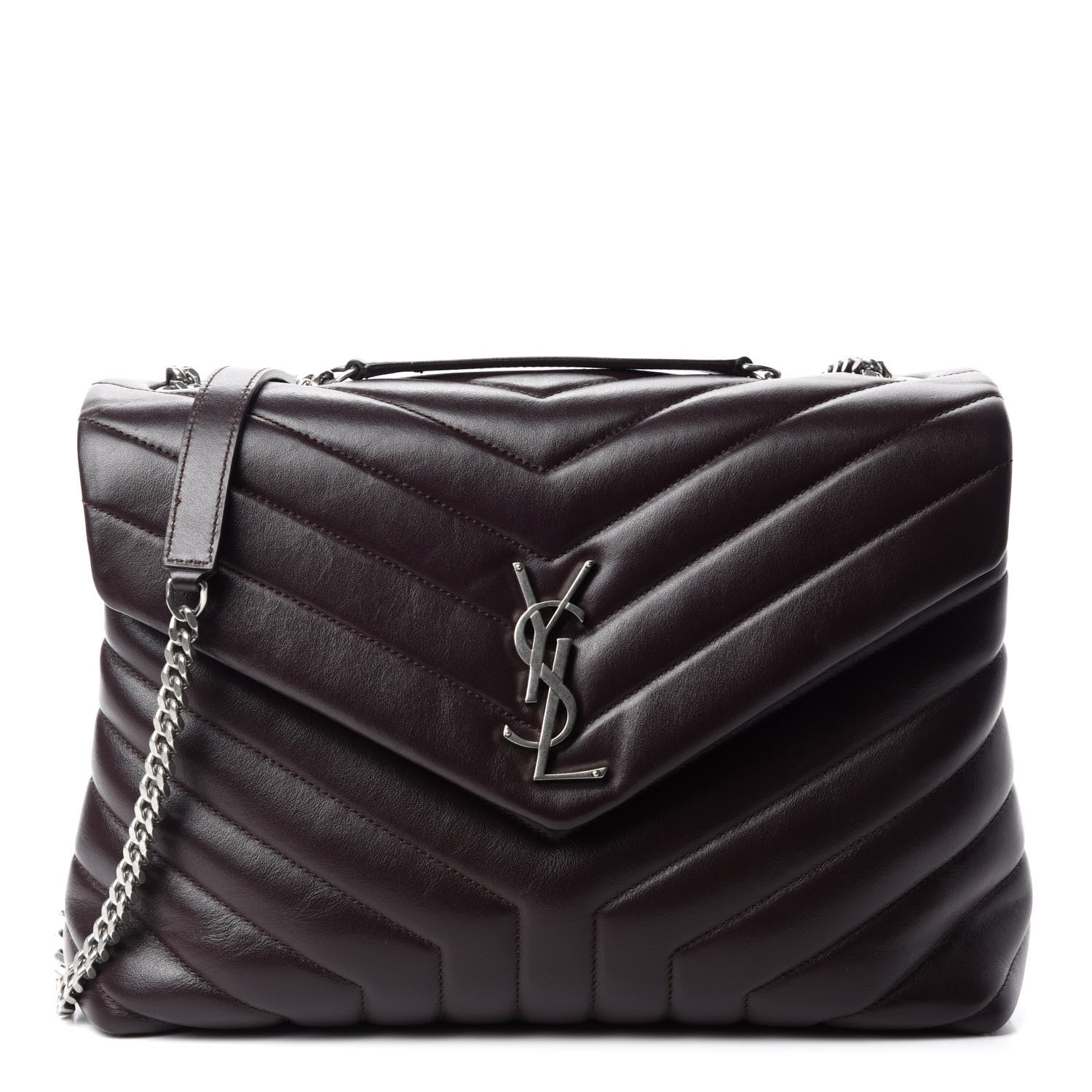 Saint Laurent Calfskin Y Quilted Monogram Medium Loulou Chain Satchel Amaranto 1 of 11