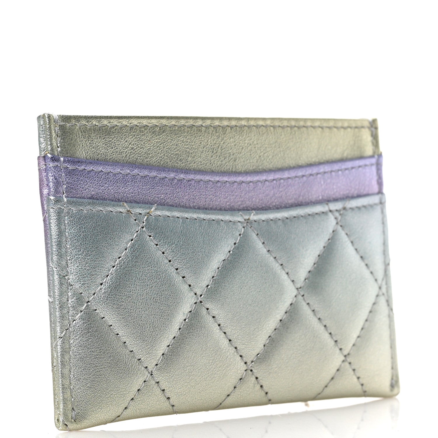 Chanel Gradient Metallic Calfskin Quilted Card Holder Silver Blue Yellow Purple 3 of 7